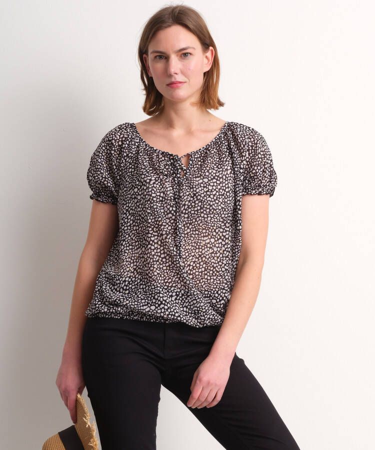 TerStal Dames chiffon blouse met elastiek zwart in maat