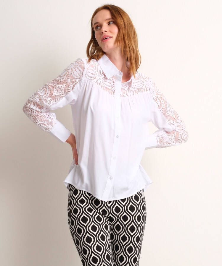 TerStal Dames fancy blouse met kant wit in maat
