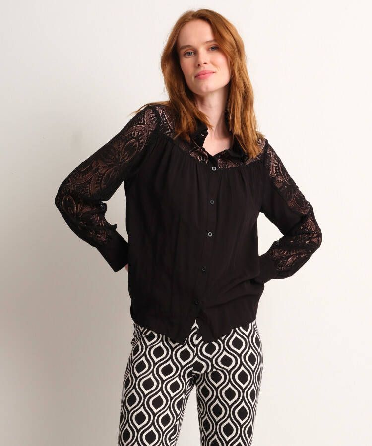 TerStal Dames fancy blouse met kant zwart in maat