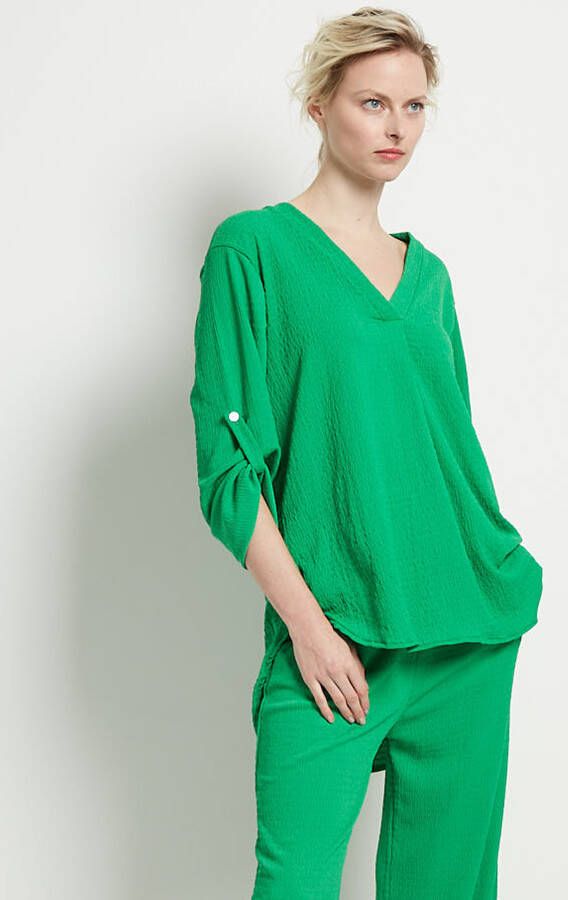 TerStal Dames fancy top met oprolmouw groen in maat