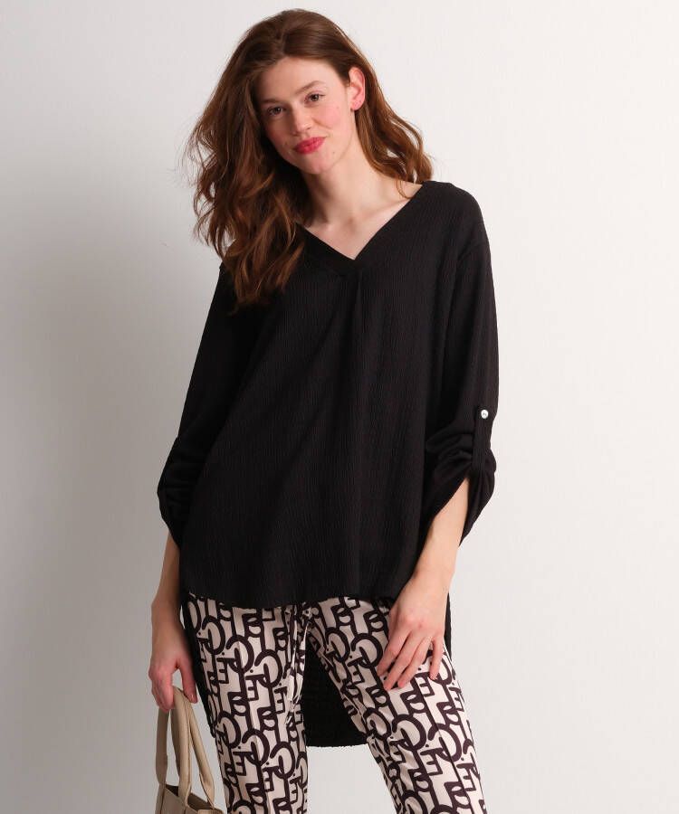TerStal Dames fancy top met oprolmouw zwart in maat