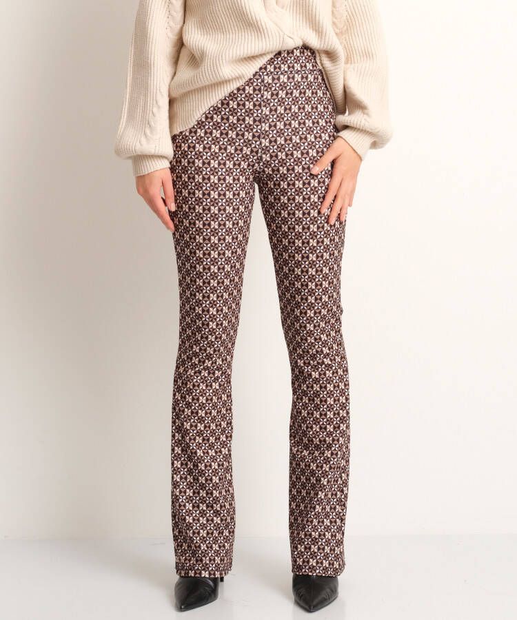 TerStal Dames flared broek grafische print zwart in maat