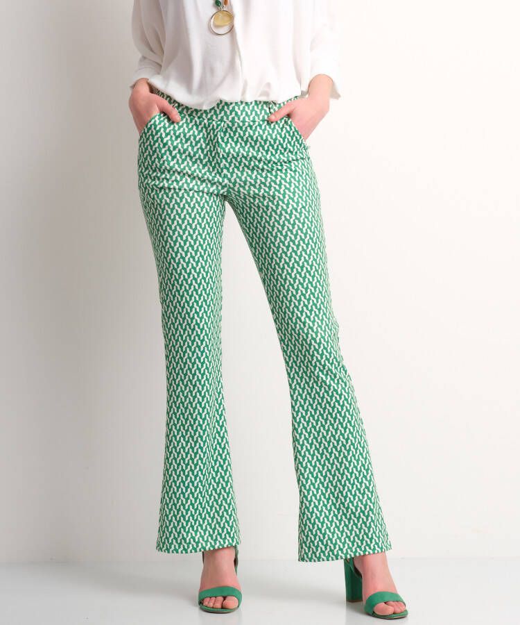 TerStal Dames flared broek groene print groen in maat