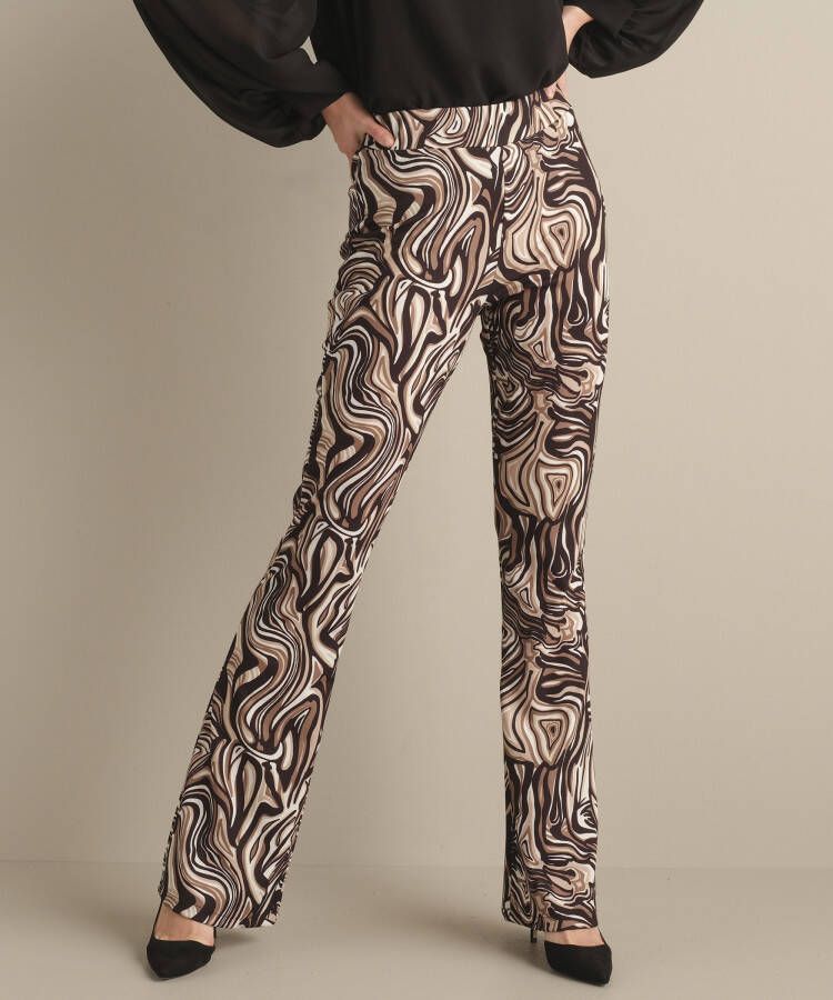 TerStal Dames Flared broek met abstracte print zwart in maat