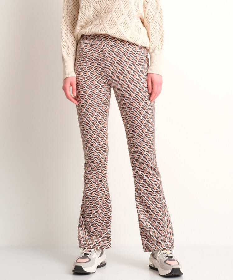 TerStal Dames flared broek retroprint beige in maat