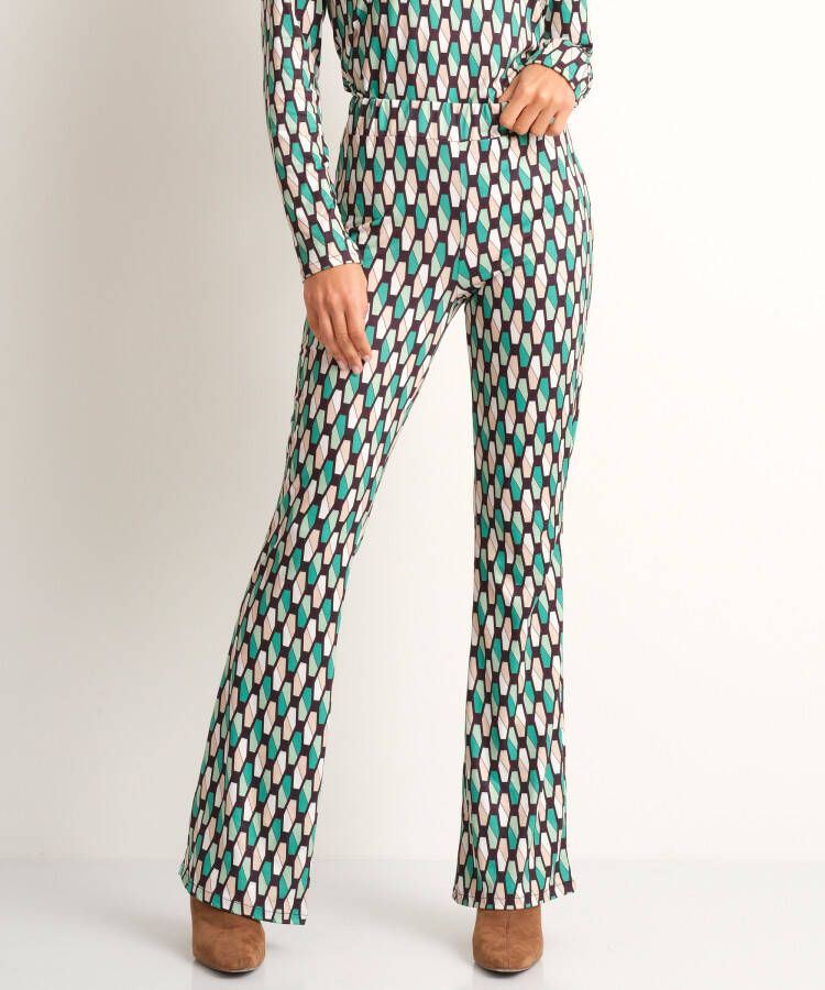 TerStal Dames flared broek retroprint groen in maat
