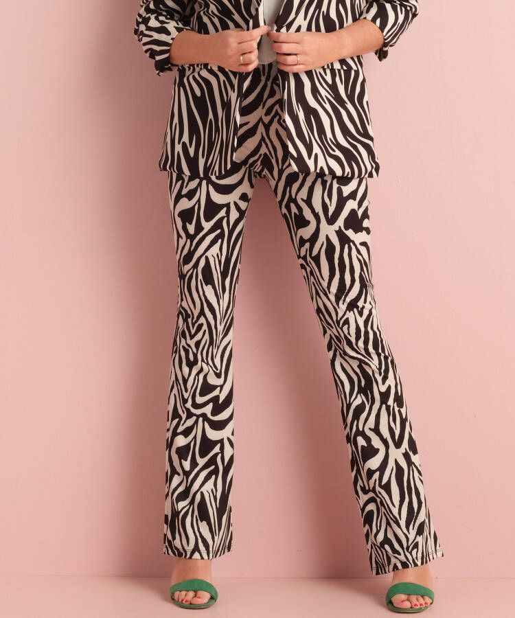 TerStal Dames flared broek zebraprint zwart in maat