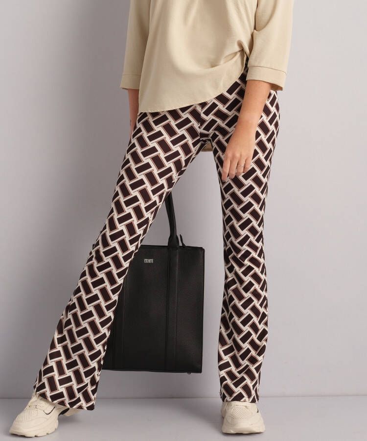TerStal Dames flared fit broek blokkenprint zwart in maat