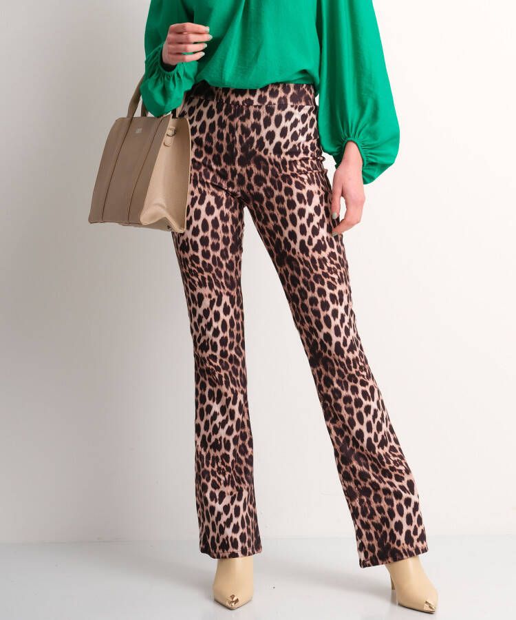 TerStal Dames flared fit broek panterprint bruin in maat