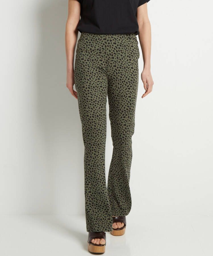 TerStal Dames flared fit broek stippenprint groen in maat