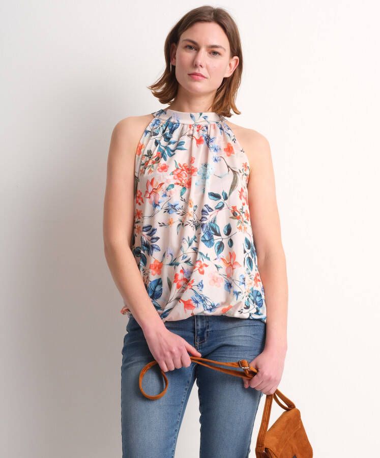 TerStal Dames halter blouse bloemenprint beige in maat