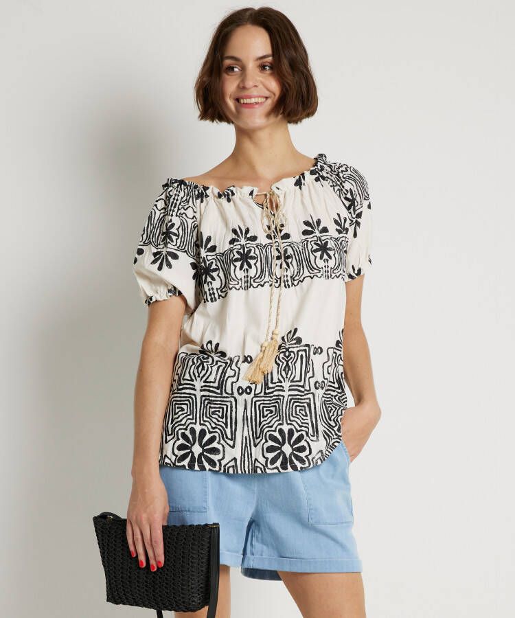 TerStal Dames ibizalook blouse zwart in maat
