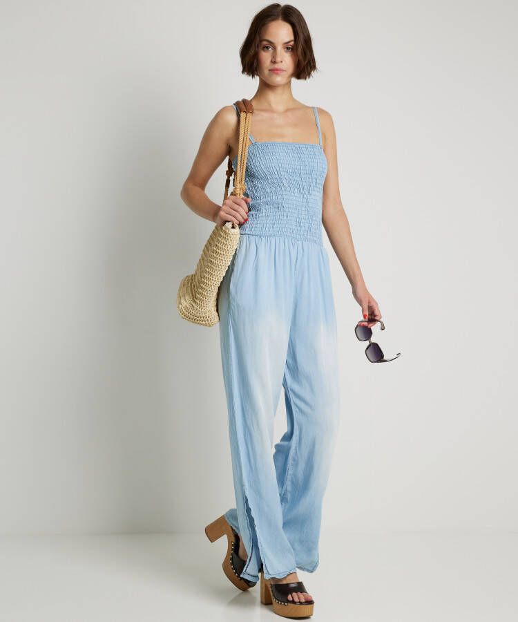 terStal Dames jumpsuit gesmockt blauw in maat