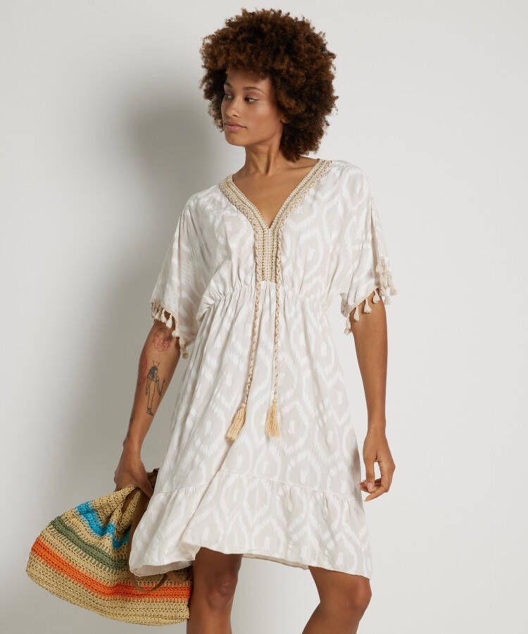 TerStal Dames korte ibizalook jurk beige in maat Kledingwinkel