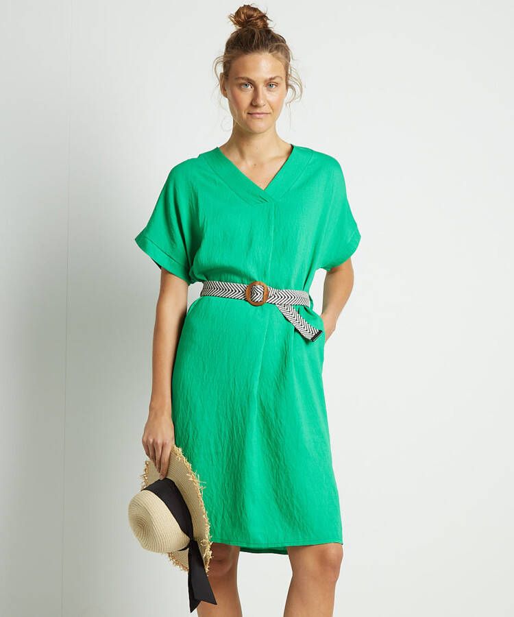 TerStal Dames linnenlook jurk met riem groen in maat