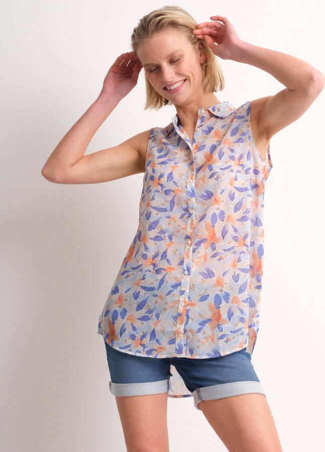 TerStal Dames mouwloze chiffon blouse blauw in maat