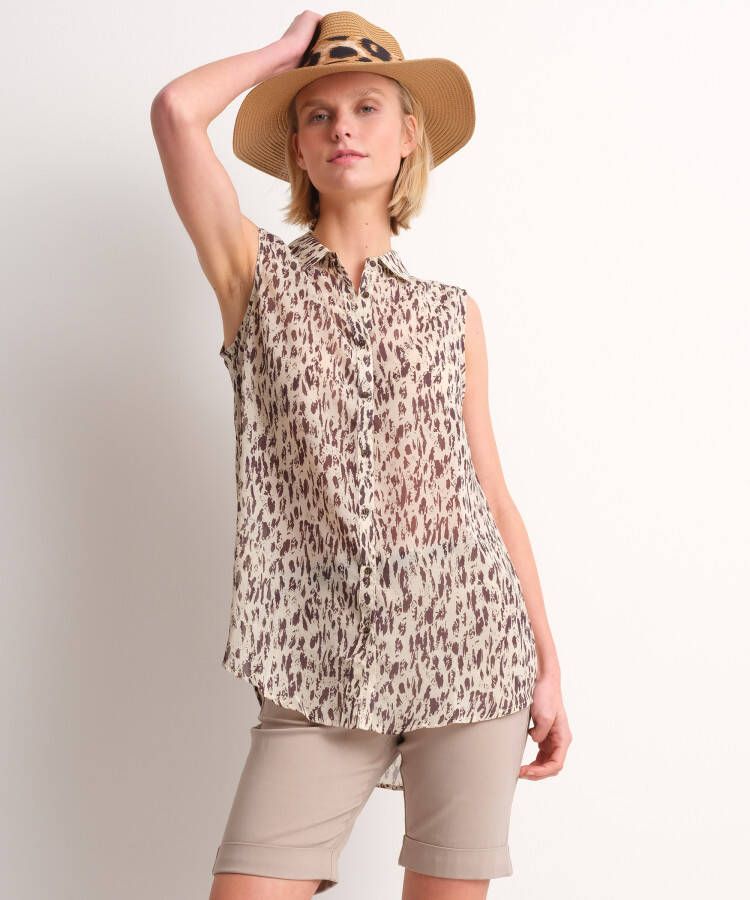 TerStal Dames mouwloze chiffon blouse beige in maat