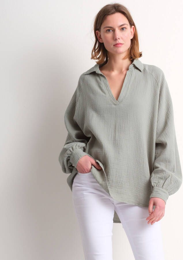 TerStal Dames oversized uni blouse groen in maat
