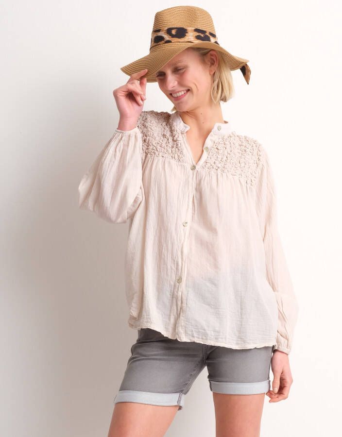 TerStal Dames top met smockdetail beige in maat