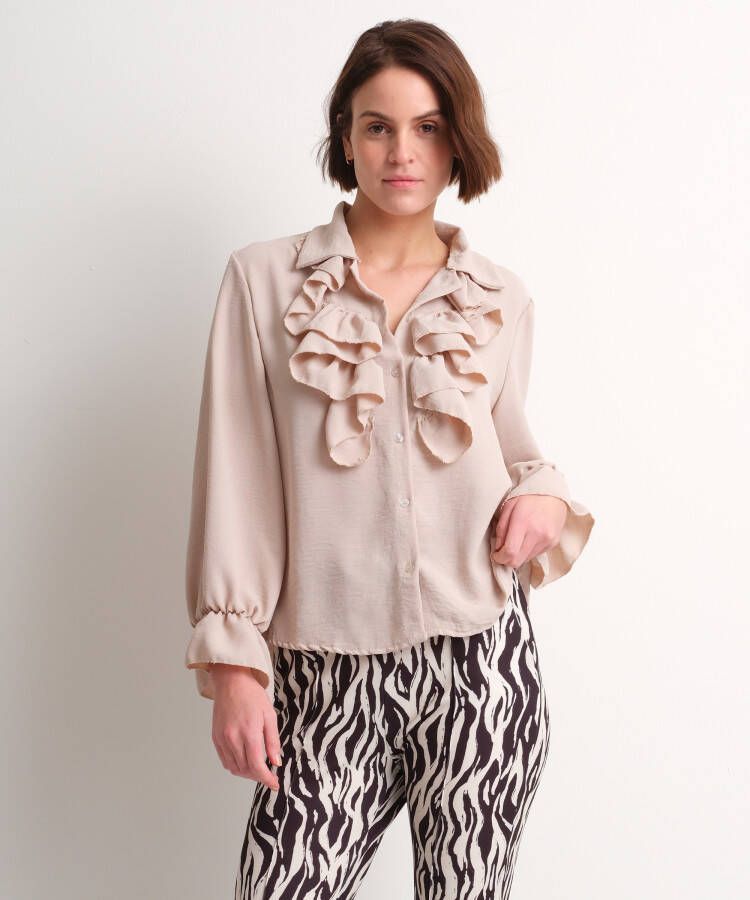 TerStal Dames uni blouse ruchedesign beige in maat