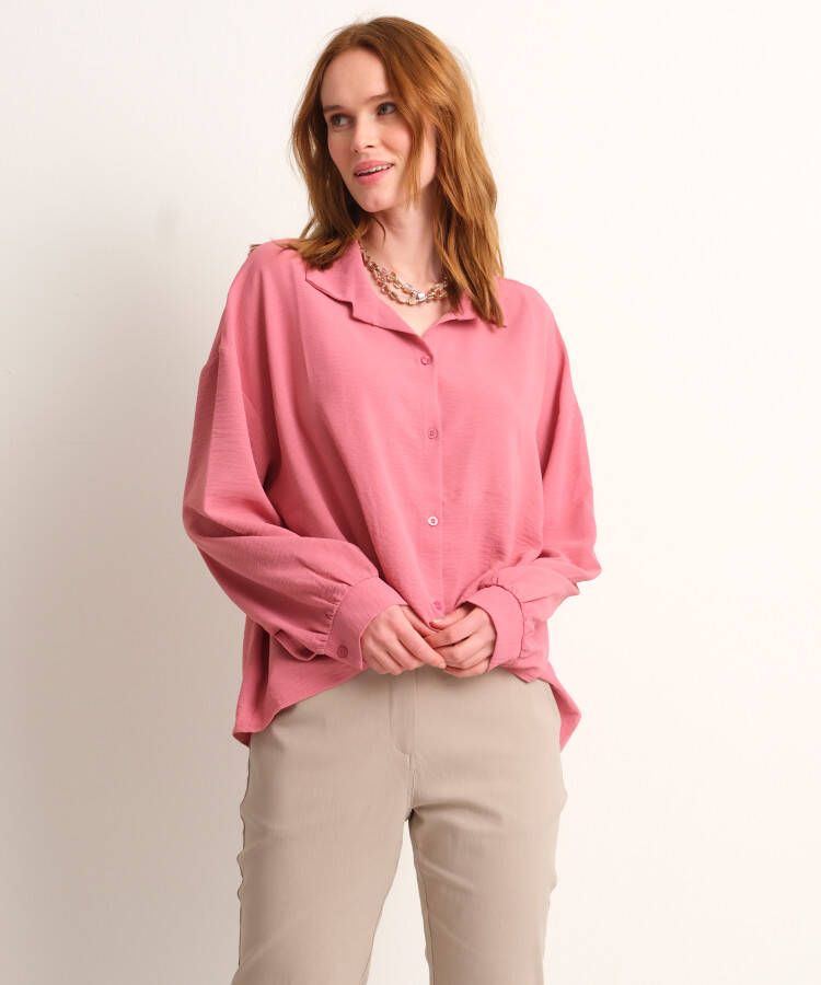 TerStal Dames uni blouse wikkelknoop roze in maat