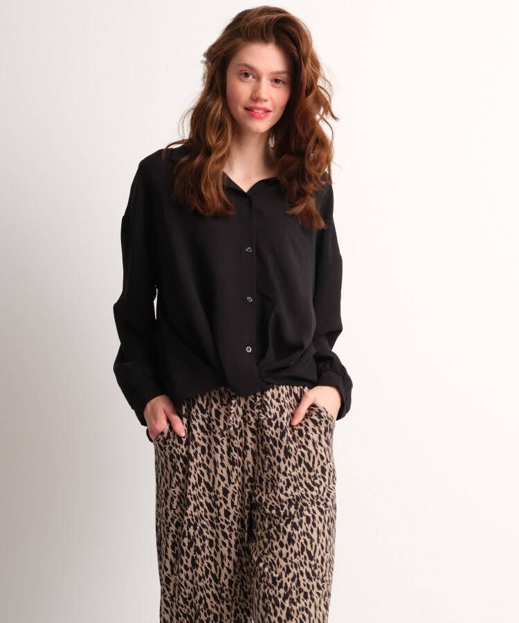 TerStal Dames uni blouse wikkelknoop zwart in maat