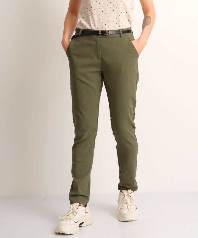 TerStal Dames uni pantalon met riem groen in maat