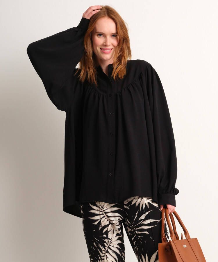 TerStal Dames wijde blouse pofmouw zwart in maat