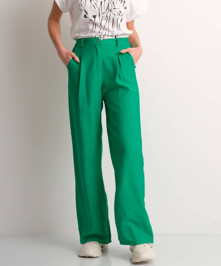 TerStal Dames wijde pantalon met plooi groen in maat