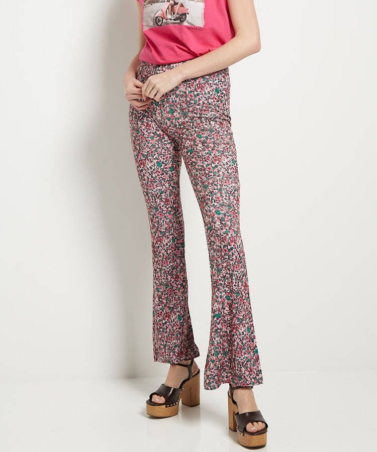 TerStal Dames zachte flared broek bloemen roze in maat