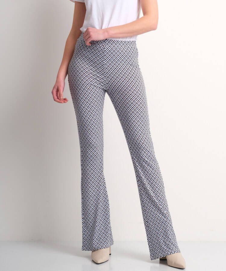 TerStal Dames zachte flared broek grafisch blauw in maat