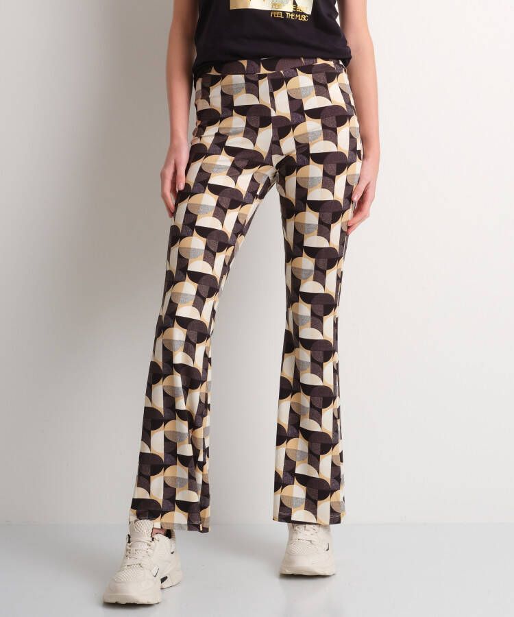 TerStal Dames zachte flared broek met print zwart in maat