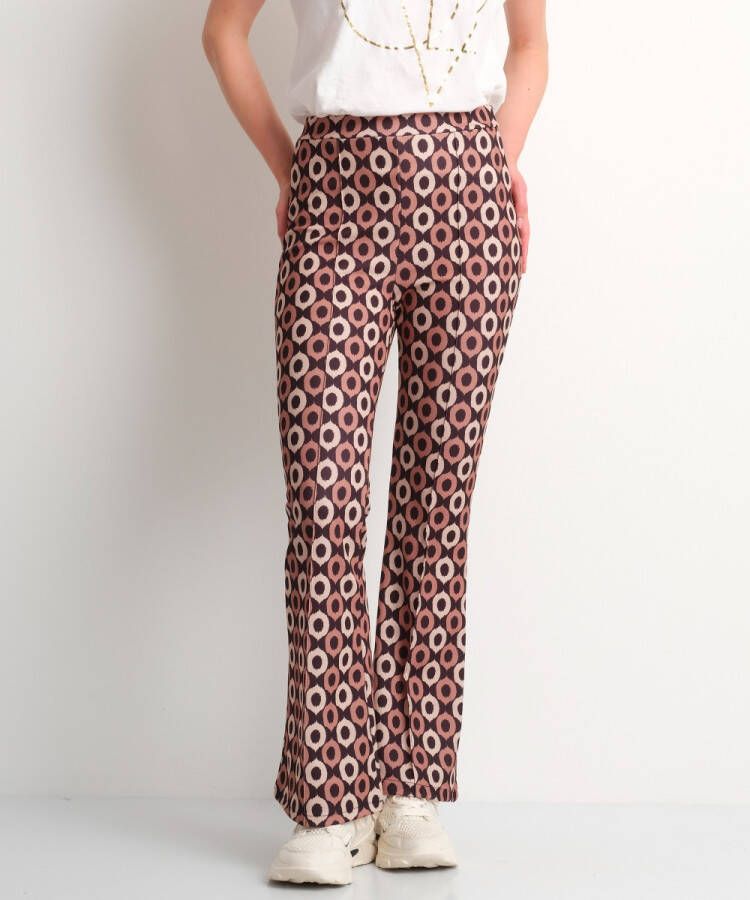 TerStal Flared pantalon met cirkelprint bruin in maat