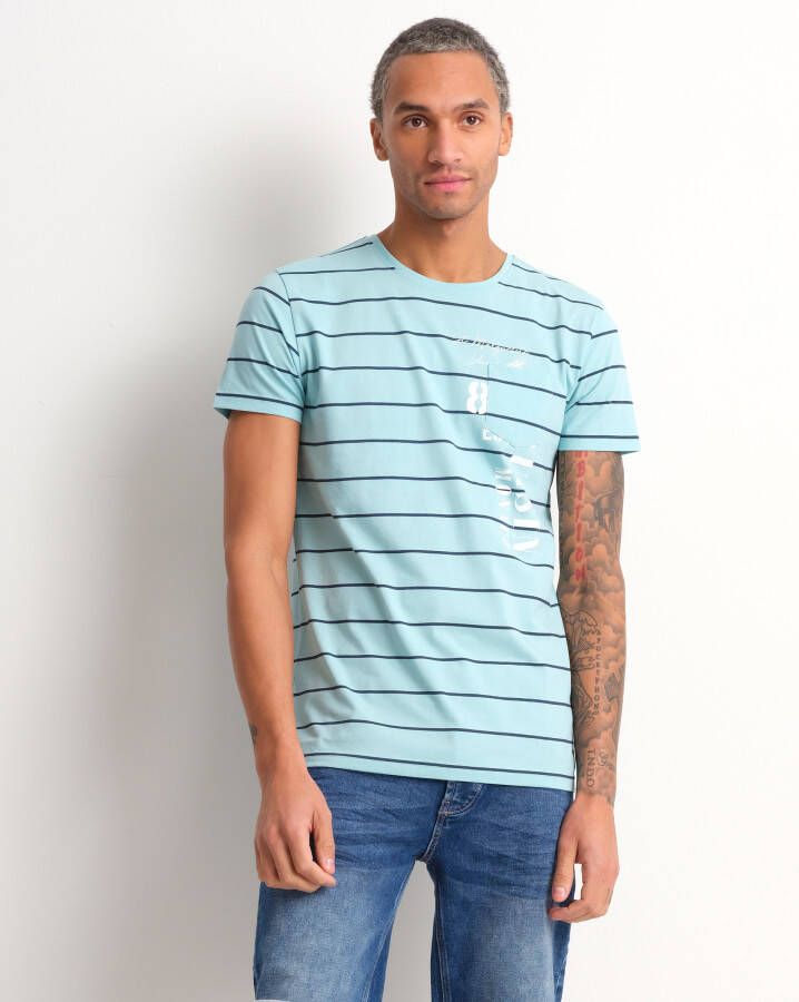 TerStal Heren gestreept t-shirt borstzakje blauw in maat