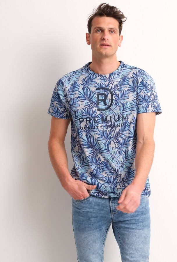 TerStal Heren jersey t-shirt bladerprint blauw in maat