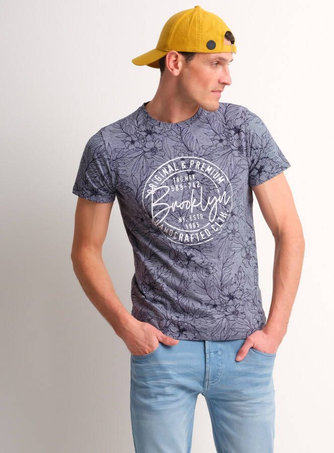 TerStal Heren jersey t-shirt bloemblad blauw in maat