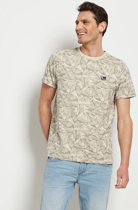 TerStal Heren jersey t-shirt met bladprint beige in maat
