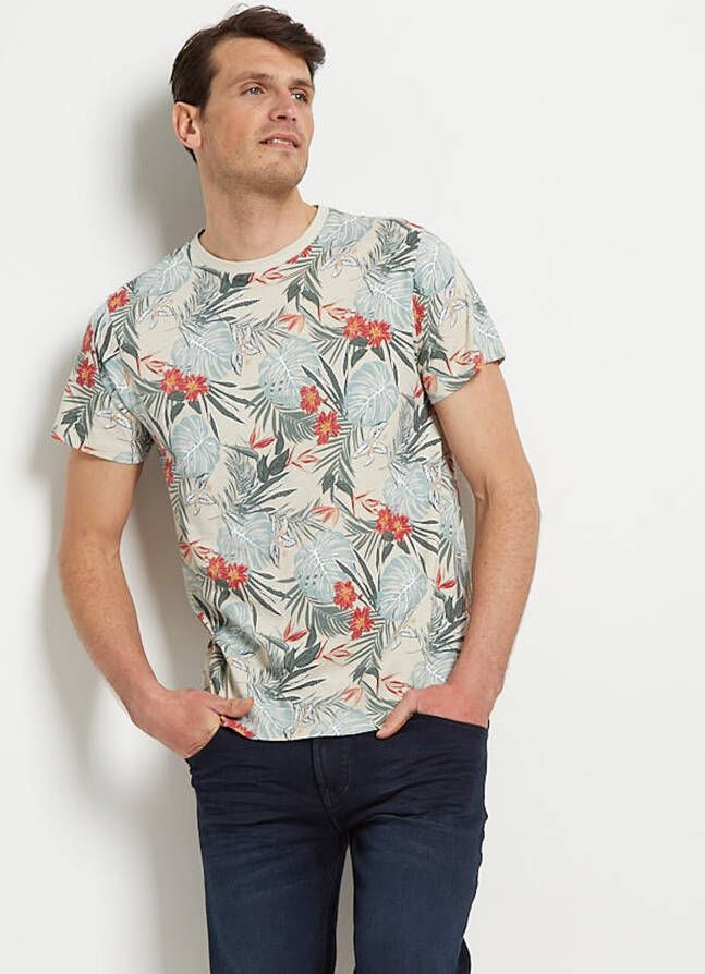 TerStal Heren jersey t-shirt tropische print beige in maat
