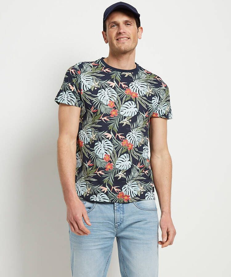 TerStal Heren jersey t-shirt tropische print blauw in maat