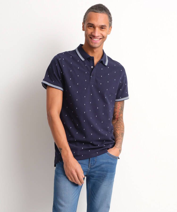TerStal Heren pique polo subtiele print blauw in maat
