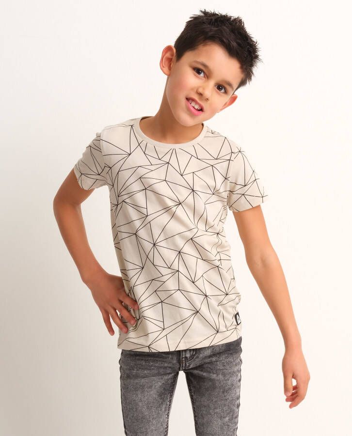 TerStal Jongens t-shirt all-over lineprint beige in maat