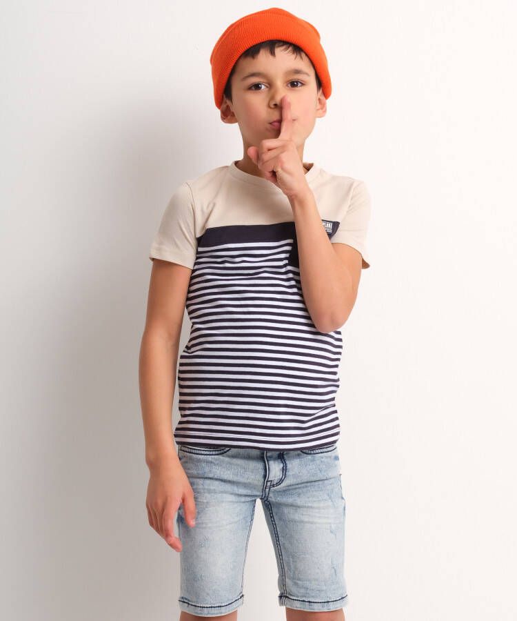 TerStal Jongens t-shirt borstzakje gestreept beige in maat