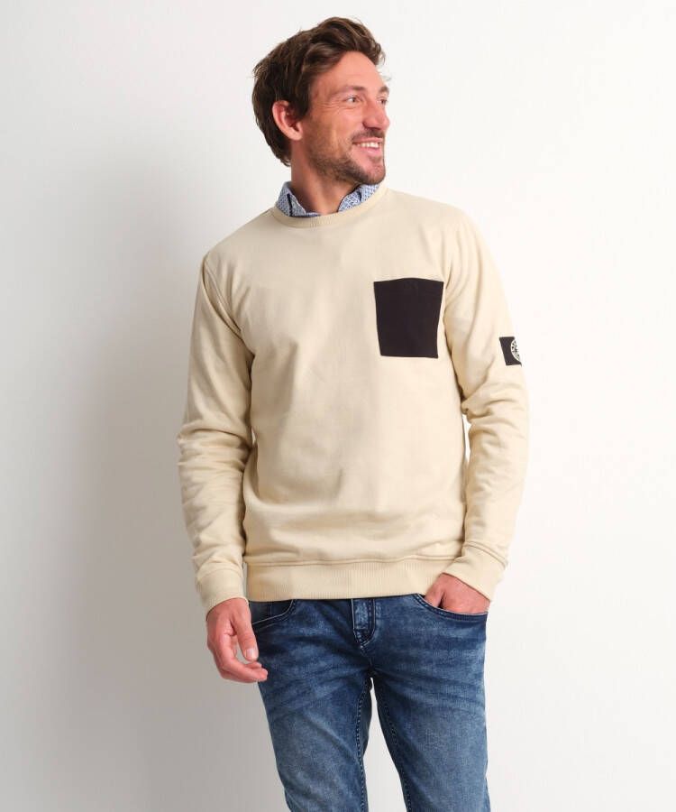 TerStal Trui met contrast borstzakje beige in maat