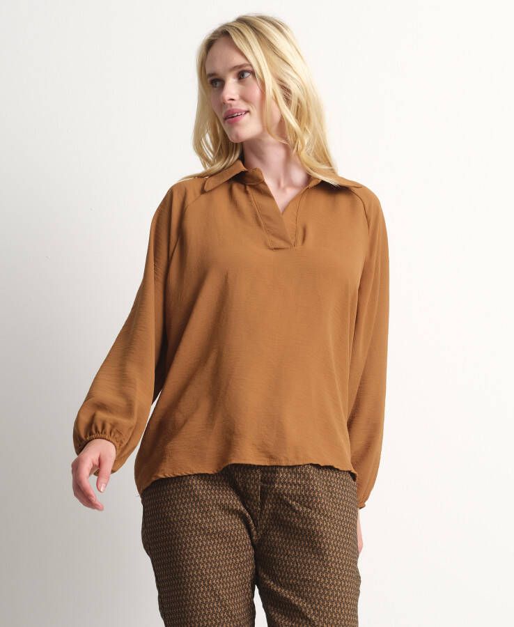 TerStal Uni blouse met kraag bruin in maat