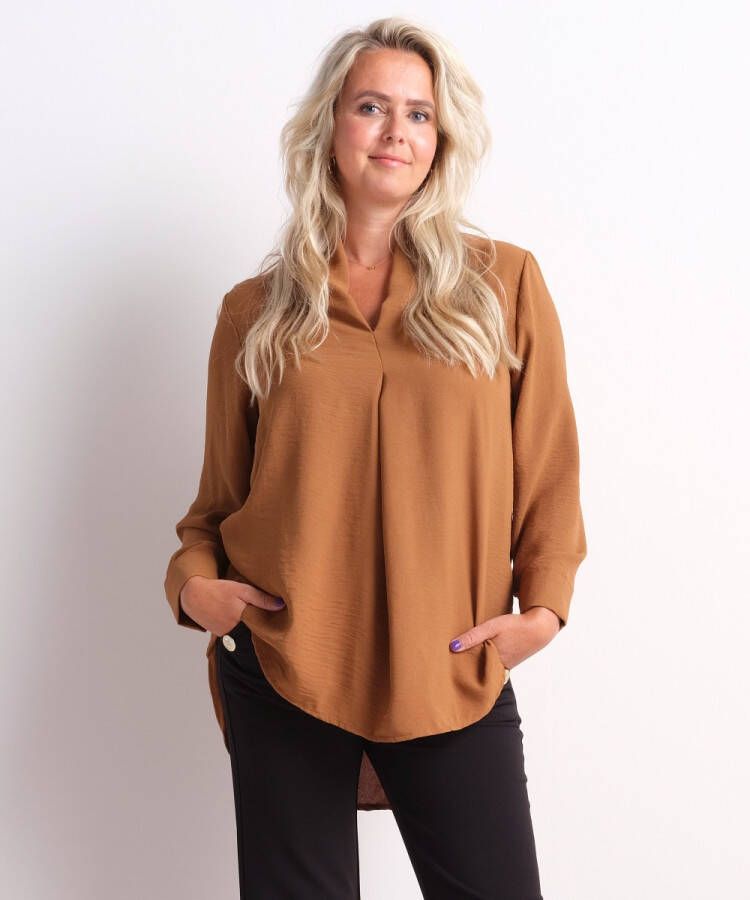 TerStal Uni blouse met plooi bruin in maat