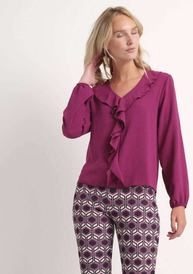 TerStal Uni blouse met ruche strook paars in maat
