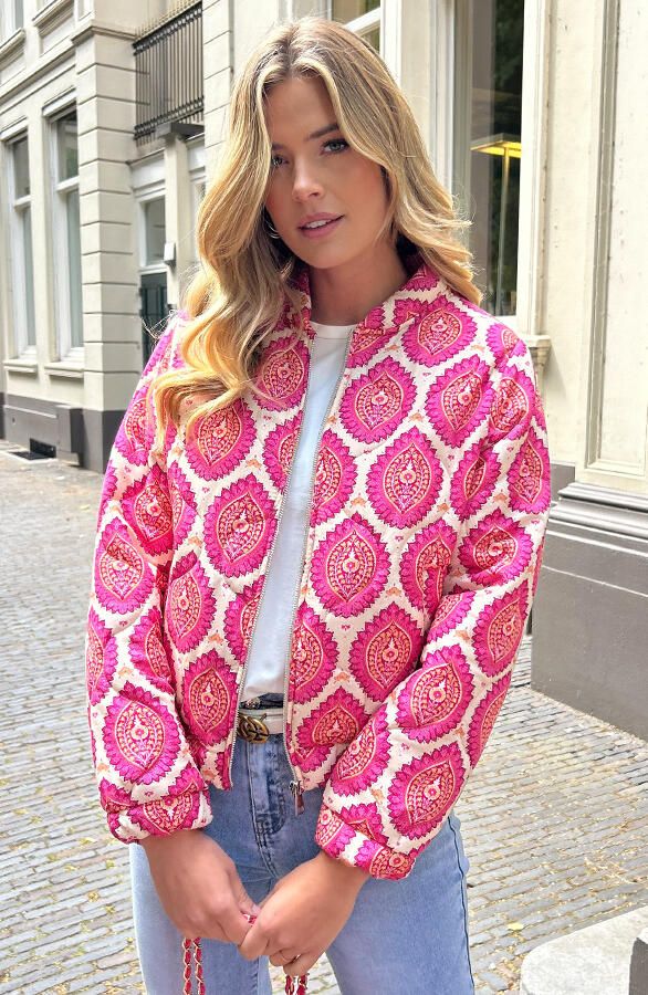 Bomber Jacket Classic Print Pink