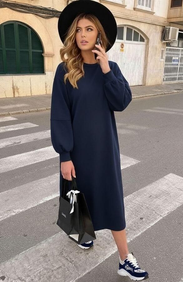 Comfy Oversized Sweater Dress Marine