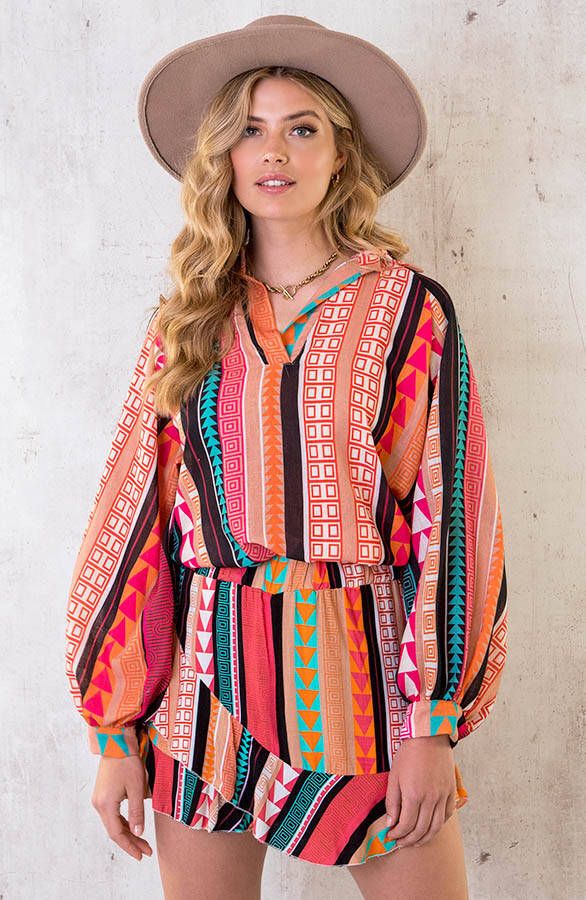 Aztec Blouse Black