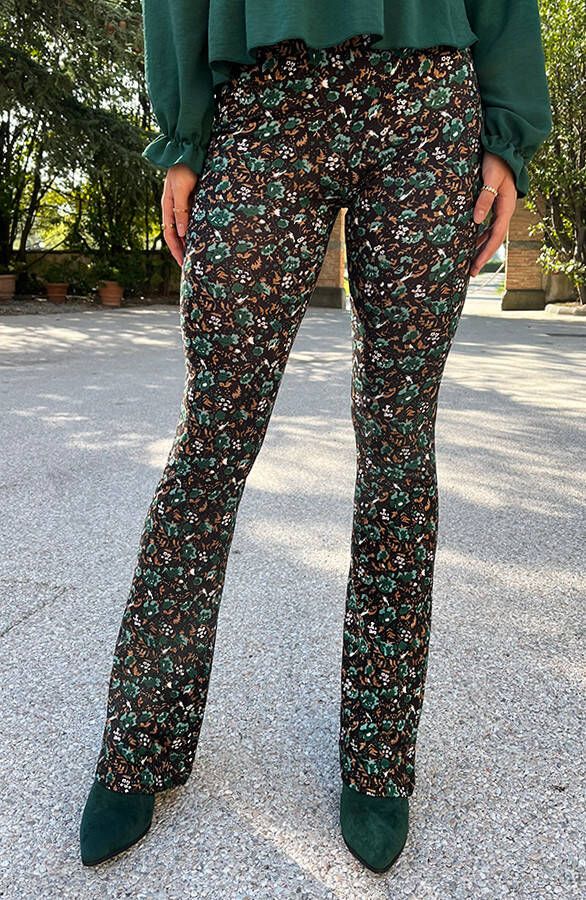 Flared Broek Wild Flower Smaragd